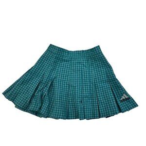 Adidas Teal Green Gingham Pleated Tennis Mini Skirt SIZE 4 Vintage 1990s